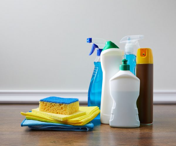 domestic supplies for spring cleaning on floor